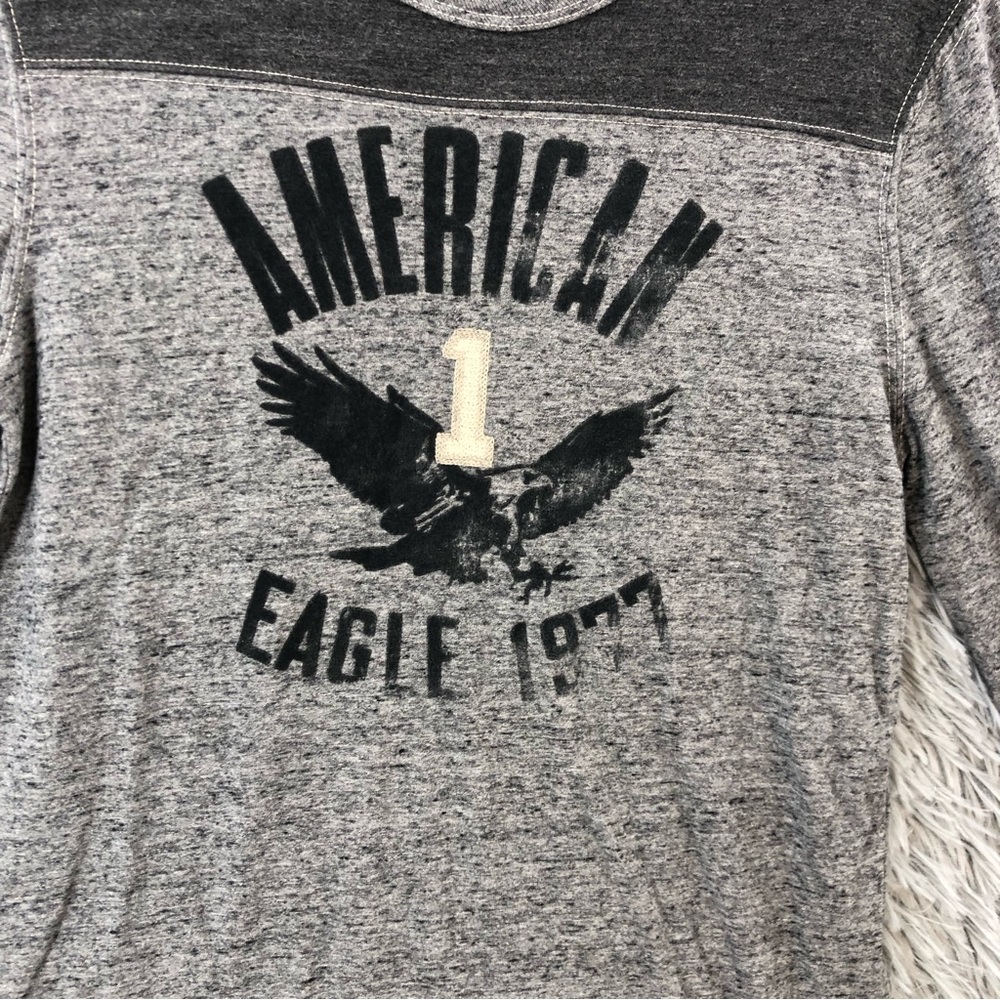 American Eagle Outfitters Shirt Men XS Heathered Gray Logo Spellout Long Sleeve - Picture 3 of 9